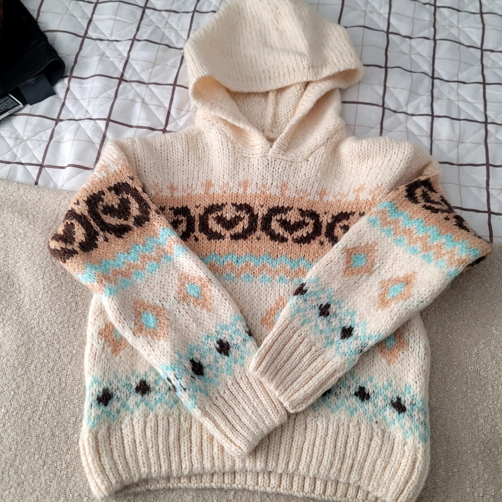 Zara Girls Patterned Wool Blend Knit Hoodie | Size 9-10 - Picture 17 of 17